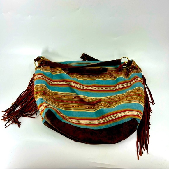 Patricia Wolf Southwest over size Duffle bag With leather trim / fringe - Picture 2 of 11